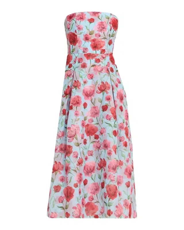 SACHIN BABI Shay Strapless Floral-Print Organza Midi Dress