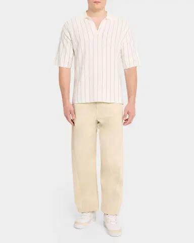 Helmut Lang Men's Linen and Cotton Stripe Johnny Collar Polo Shirt | Thumbnail 2 Helmut Lang Men's Linen and Cotton Stripe Johnny Collar Polo Shirt | Thumbnail 2