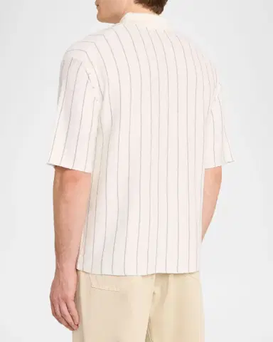 Helmut Lang Men's Linen and Cotton Stripe Johnny Collar Polo Shirt | Thumbnail 3 Helmut Lang Men's Linen and Cotton Stripe Johnny Collar Polo Shirt | Thumbnail 3