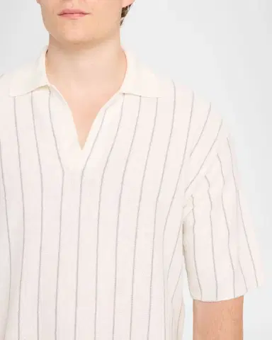 Helmut Lang Men's Linen and Cotton Stripe Johnny Collar Polo Shirt | Thumbnail 5 Helmut Lang Men's Linen and Cotton Stripe Johnny Collar Polo Shirt | Thumbnail 5