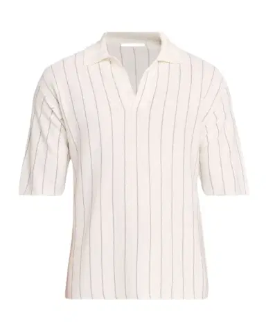 Helmut Lang Men's Linen and Cotton Stripe Johnny Collar Polo Shirt | Thumbnail 1 Helmut Lang Men's Linen and Cotton Stripe Johnny Collar Polo Shirt | Thumbnail 1