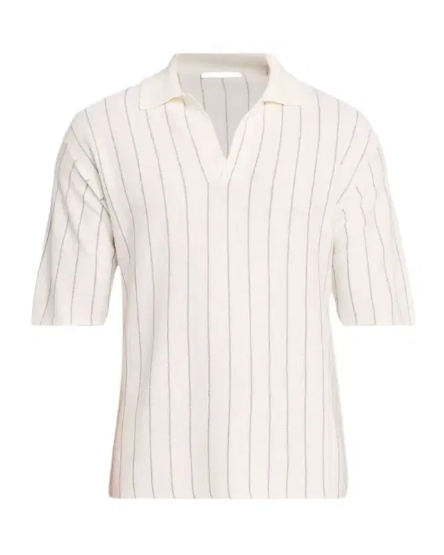 Helmut Lang Men 's Linen and Cotton Stripe Johnny Collar Polo Shirt