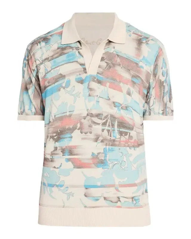 Robert Graham Men 's Ordale Cotton Knit Abstract Johnny Collar Polo Shirt