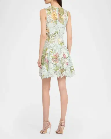 Oscar de la Renta Chine Multi Floral-Print Guipure Lace Mini Dress | Thumbnail 2