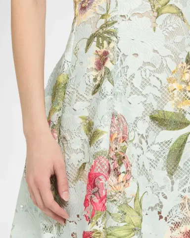Oscar de la Renta Chine Multi Floral-Print Guipure Lace Mini Dress | Thumbnail 4