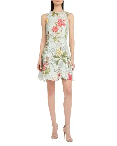 Oscar de la Renta Chine Multi Floral-Print Guipure Lace Mini Dress | Thumbnail 1
