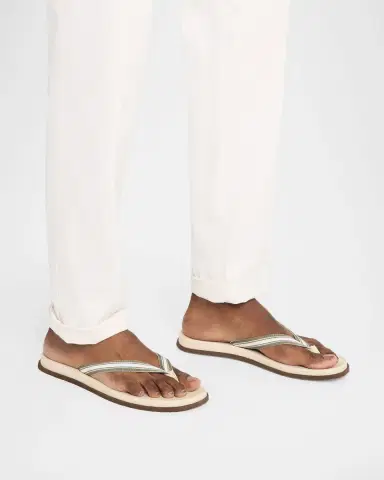 Brunello Cucinelli Men's Leather Grosgrain-Stripe Flip-Flops | Thumbnail 2 Brunello Cucinelli Men's Leather Grosgrain-Stripe Flip-Flops | Thumbnail 2