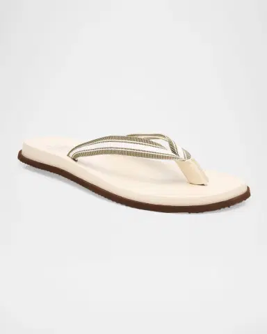 Brunello Cucinelli Men's Leather Grosgrain-Stripe Flip-Flops | Thumbnail 4 Brunello Cucinelli Men's Leather Grosgrain-Stripe Flip-Flops | Thumbnail 4