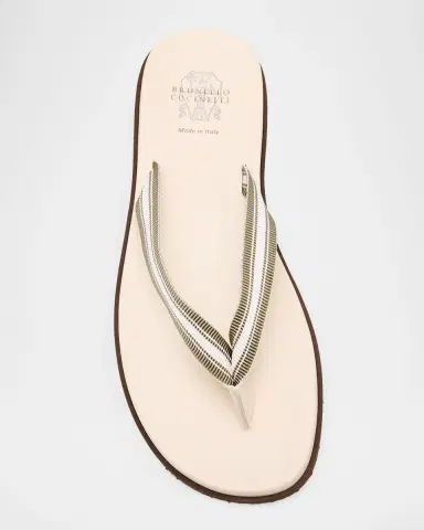 Brunello Cucinelli Men's Leather Grosgrain-Stripe Flip-Flops | Thumbnail 6 Brunello Cucinelli Men's Leather Grosgrain-Stripe Flip-Flops | Thumbnail 6