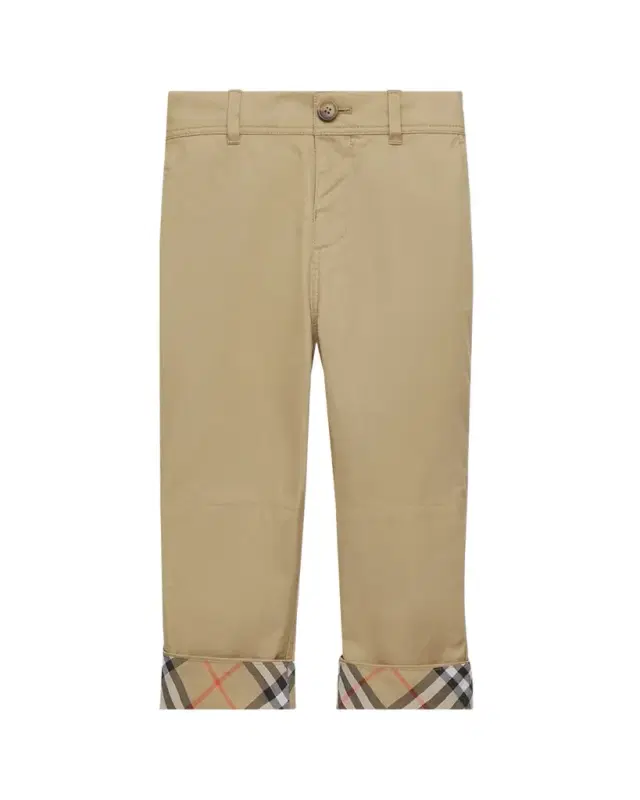 Burberry Boy 's Sheldon Check Turn-up Cotton Trousers, Size 6M-3