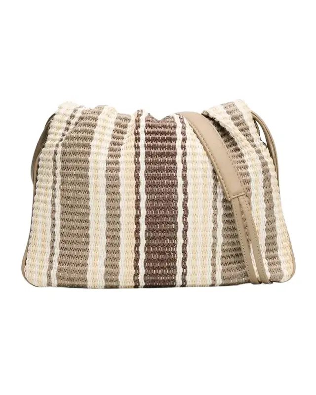 Brunello Cucinelli Striped Woven Raffia-Effect Shoulder Bag