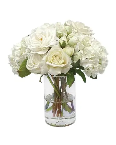 Winward Home Roses & Lisianthus Mix 15" Faux Floral Arrangement in Glass Vase | Thumbnail 1 Winward Home Roses & Lisianthus Mix 15" Faux Floral Arrangement in Glass Vase | Thumbnail 1