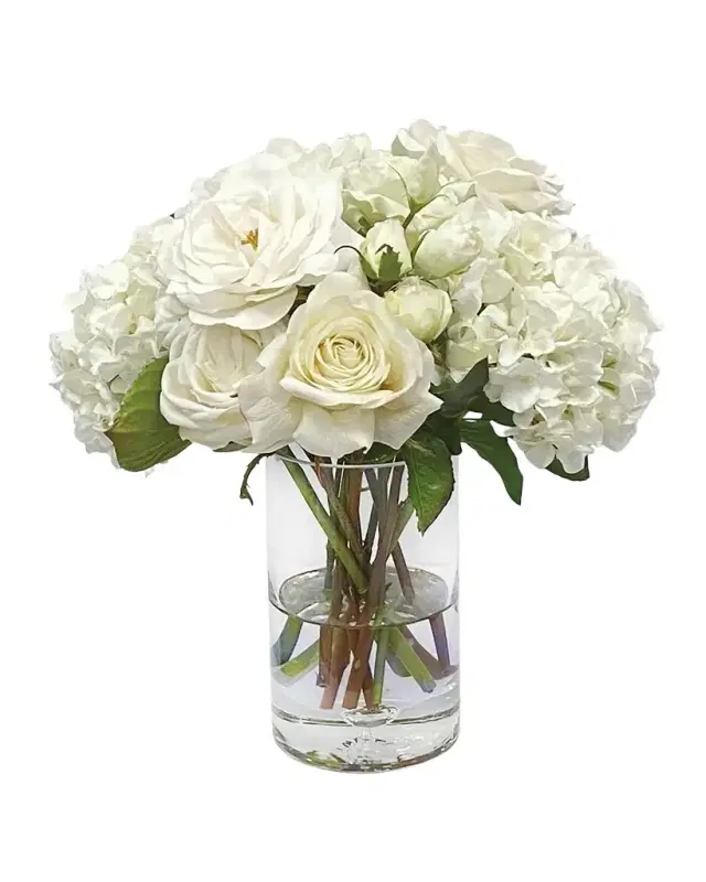 Winward Home Roses & Lisianthus Mix 15" Faux Floral Arrangement in Glass Vase