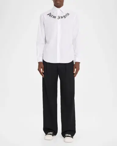 Palm Angels Men's Neck Logo Cotton Button-Down Shirt | Thumbnail 2 Palm Angels Men's Neck Logo Cotton Button-Down Shirt | Thumbnail 2