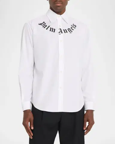 Palm Angels Men's Neck Logo Cotton Button-Down Shirt | Thumbnail 4 Palm Angels Men's Neck Logo Cotton Button-Down Shirt | Thumbnail 4