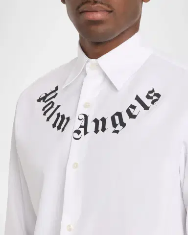 Palm Angels Men's Neck Logo Cotton Button-Down Shirt | Thumbnail 5 Palm Angels Men's Neck Logo Cotton Button-Down Shirt | Thumbnail 5