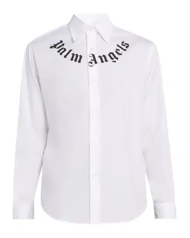 Palm Angels Men's Neck Logo Cotton Button-Down Shirt | Thumbnail 1 Palm Angels Men's Neck Logo Cotton Button-Down Shirt | Thumbnail 1