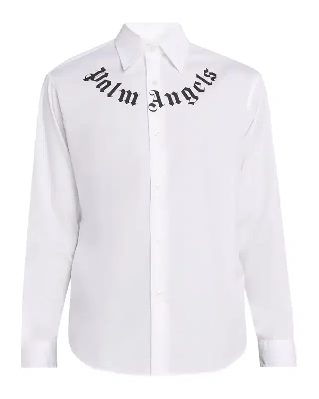Men 's Neck Logo Cotton Button-Down Shirt