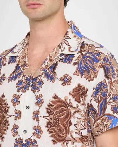 Robert Graham Men's Dunbridge Printed Cotton-Linen Camp Shirt | Thumbnail 5 Robert Graham Men's Dunbridge Printed Cotton-Linen Camp Shirt | Thumbnail 5