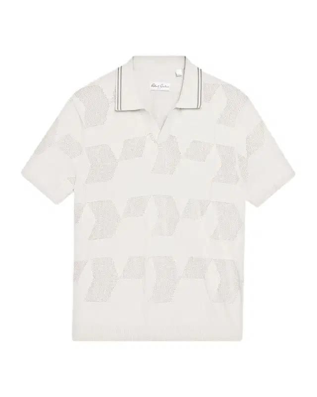 Men 's Marcross Cotton Knit Geometric Johnny Collar Polo Shirt