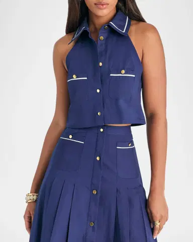 SEROYA Yumi Button-Front Crop Top | Thumbnail 4