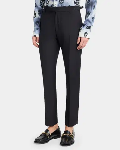 Alexander McQueen Men's Waist-Tab Straight Fit Flat-Front Trousers | Thumbnail 3 Alexander McQueen Men's Waist-Tab Straight Fit Flat-Front Trousers | Thumbnail 3