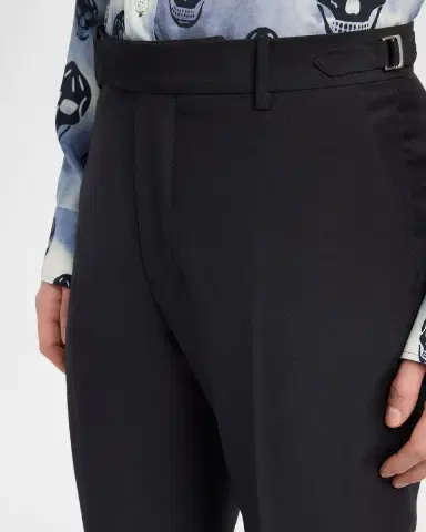 Alexander McQueen Men's Waist-Tab Straight Fit Flat-Front Trousers | Thumbnail 4 Alexander McQueen Men's Waist-Tab Straight Fit Flat-Front Trousers | Thumbnail 4