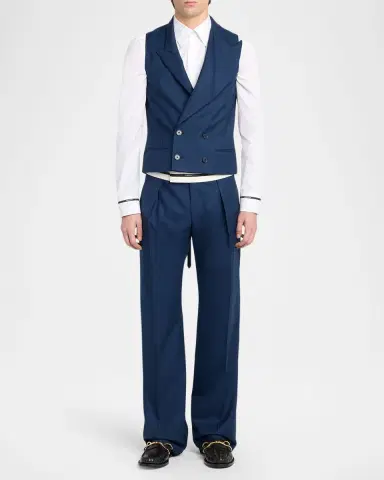 Alexander McQueen Men's Wool Peak Lapel Double-Breasted Waistcoat | Thumbnail 2