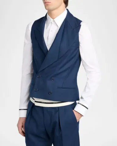 Alexander McQueen Men's Wool Peak Lapel Double-Breasted Waistcoat | Thumbnail 4