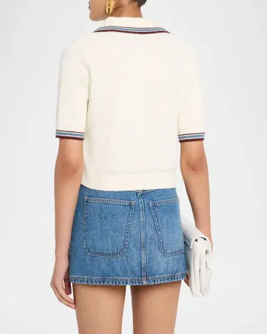 Veronica Beard Quinelle Cropped Knit Polo Top | Thumbnail 3 Veronica Beard Quinelle Cropped Knit Polo Top | Thumbnail 3