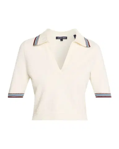 Veronica Beard Quinelle Cropped Knit Polo Top | Thumbnail 1 Veronica Beard Quinelle Cropped Knit Polo Top | Thumbnail 1