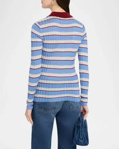 Brandon Maxwell Joni Knit Polo Long-Sleeve Shirt | Thumbnail 2 Brandon Maxwell Joni Knit Polo Long-Sleeve Shirt | Thumbnail 2