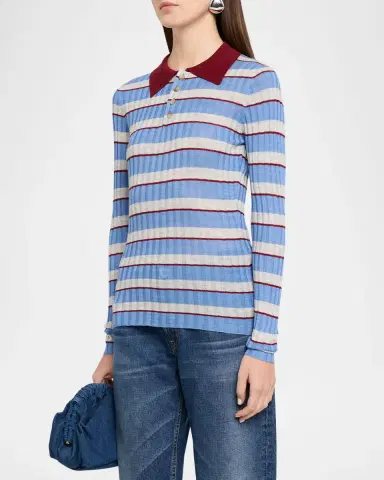 Brandon Maxwell Joni Knit Polo Long-Sleeve Shirt | Thumbnail 3 Brandon Maxwell Joni Knit Polo Long-Sleeve Shirt | Thumbnail 3
