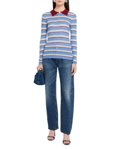 Brandon Maxwell Joni Knit Polo Long-Sleeve Shirt | Thumbnail 1 Brandon Maxwell Joni Knit Polo Long-Sleeve Shirt | Thumbnail 1