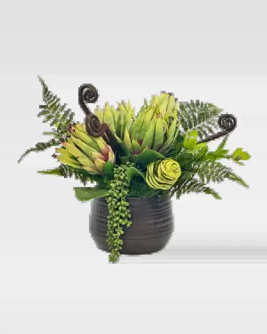 Winward Home 14" Faux Mixed Tropical Plants in Ceramic Cachepot | Thumbnail 2 Winward Home 14" Faux Mixed Tropical Plants in Ceramic Cachepot | Thumbnail 2
