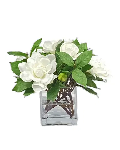 Winward Home Gardenia Jubilation 10" Faux Floral Arrangement in Glass Vase | Thumbnail 2 Winward Home Gardenia Jubilation 10" Faux Floral Arrangement in Glass Vase | Thumbnail 2