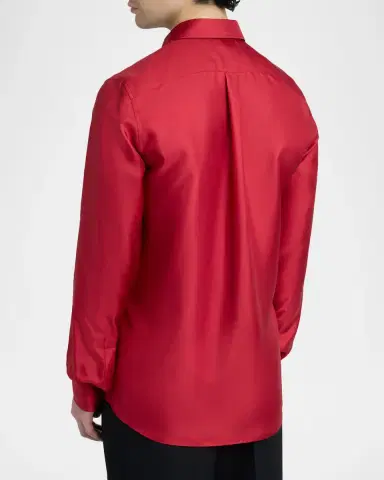 Dolce & Gabbana Men's Silk Tonal Logo Crest Sport Shirt | Thumbnail 2