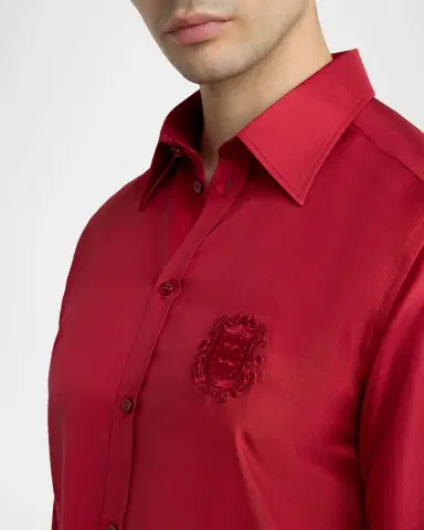 Dolce & Gabbana Men's Silk Tonal Logo Crest Sport Shirt | Thumbnail 4