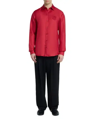 Dolce & Gabbana Men's Silk Tonal Logo Crest Sport Shirt | Thumbnail 1