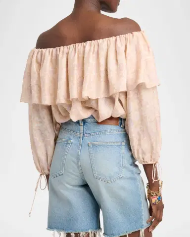Chloé Flower Print Off-The-Shoulder Silk Top | Thumbnail 2 Chloé Flower Print Off-The-Shoulder Silk Top | Thumbnail 2