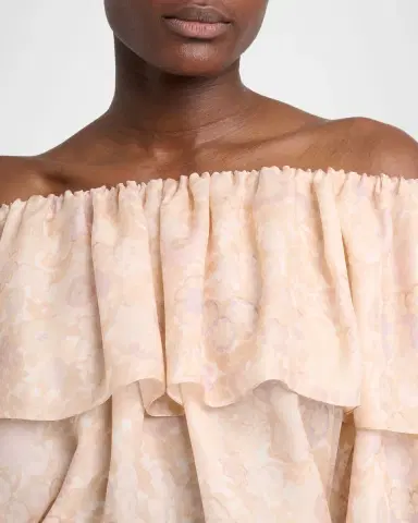 Chloé Flower Print Off-The-Shoulder Silk Top | Thumbnail 4 Chloé Flower Print Off-The-Shoulder Silk Top | Thumbnail 4