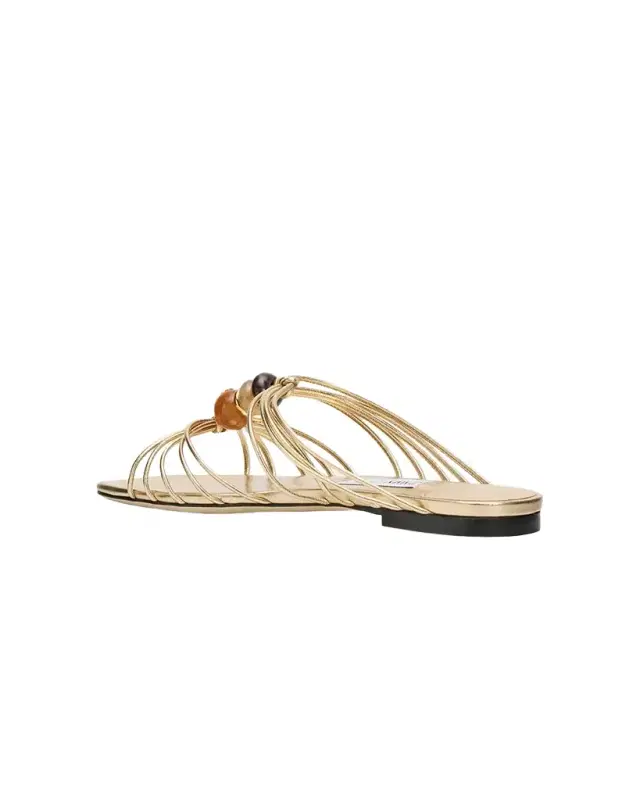 Jimmy Choo Lova Metallic Leather Flat Slide Sandals