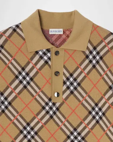 Burberry Men's Marlow Cotton Check Knit Polo Shirt | Thumbnail 4 Burberry Men's Marlow Cotton Check Knit Polo Shirt | Thumbnail 4