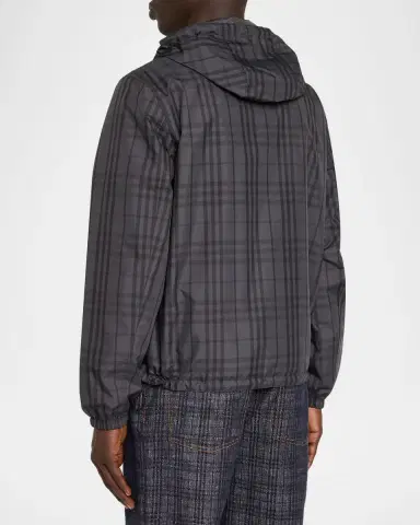 Burberry Men's Reversible Check Newport Hooded Jacket | Thumbnail 2 Burberry Men's Reversible Check Newport Hooded Jacket | Thumbnail 2