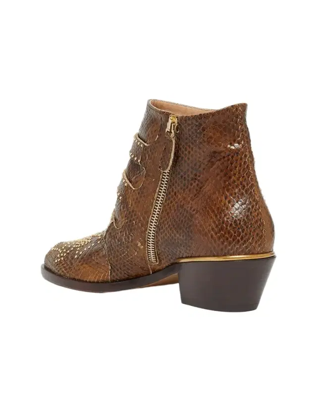 Chloe Susanna Studded Python-Effect Leather Ankle Boots