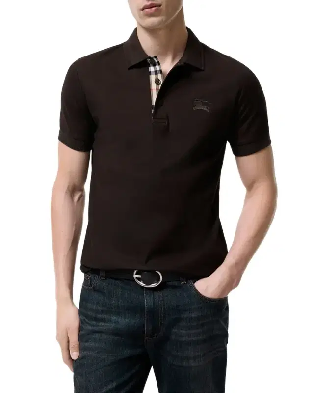 Burberry Men 's Eddie Check-Placket Cotton Polo Shirt