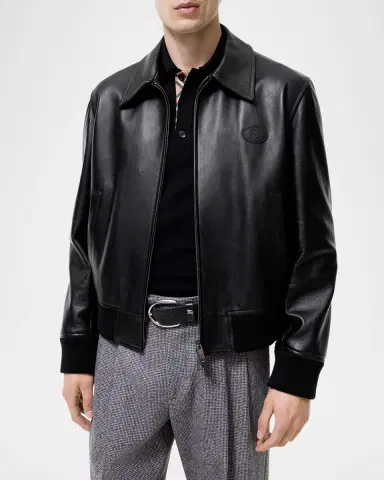 Burberry Men's Bloomsbury EKD Full-Zip Leather Jacket | Thumbnail 2 Burberry Men's Bloomsbury EKD Full-Zip Leather Jacket | Thumbnail 2