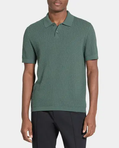 Theory Men's Cotton Cable Knit Polo Shirt | Thumbnail 4 Theory Men's Cotton Cable Knit Polo Shirt | Thumbnail 4