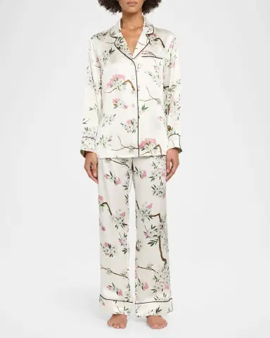 Olivia von Halle Lila Ana Blossom-Print Silk Satin Pajama Set | Thumbnail 2 Olivia von Halle Lila Ana Blossom-Print Silk Satin Pajama Set | Thumbnail 2