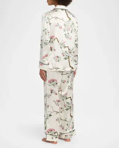 Olivia von Halle Lila Ana Blossom-Print Silk Satin Pajama Set | Thumbnail 3 Olivia von Halle Lila Ana Blossom-Print Silk Satin Pajama Set | Thumbnail 3